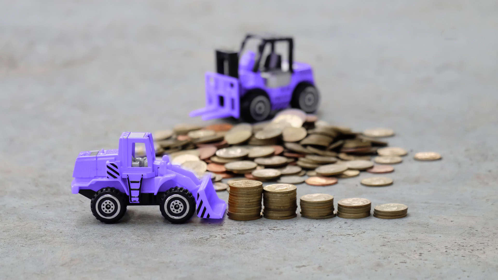 forklift with coins