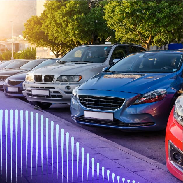 Row of cars in a parking lot