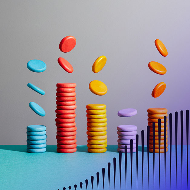 Stacks of colored coins