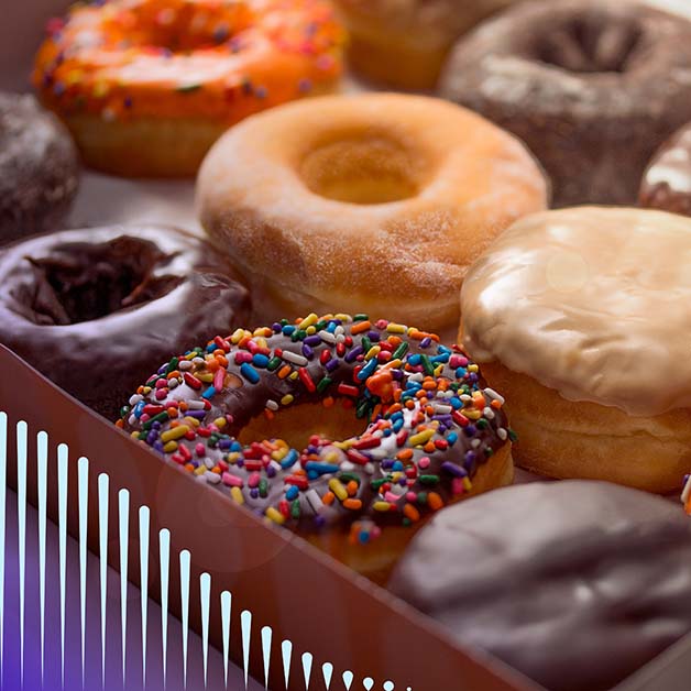 Closeup of a box of donuts