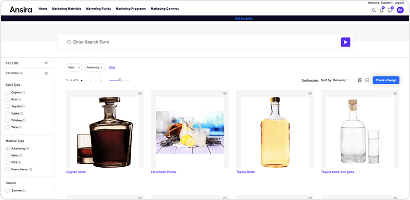 Ansira Create asset search dashboard