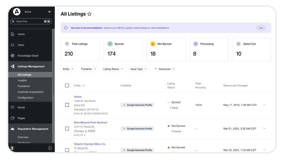 Ansira Attract dashboard
