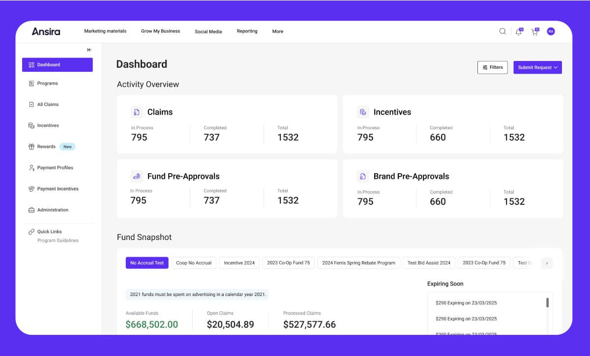 Ansira dashboard screenshot
