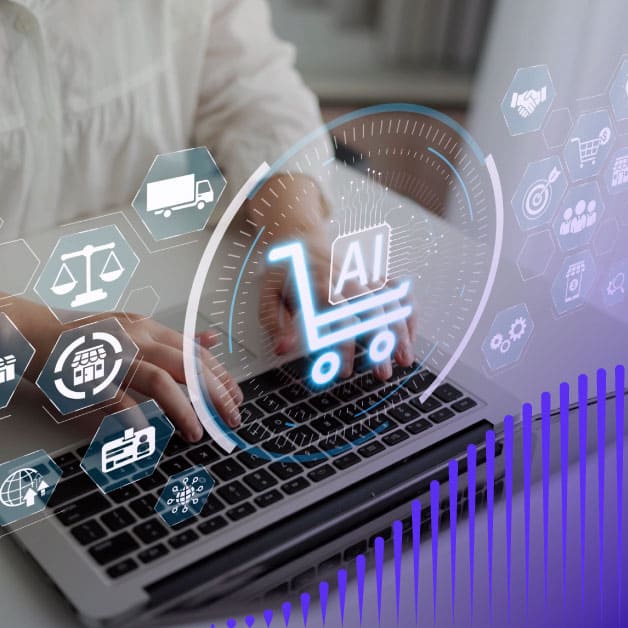 Icons floating above a laptop