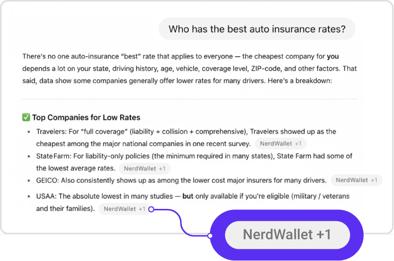 AI results for the search "Who has the best auto insurance rates?"