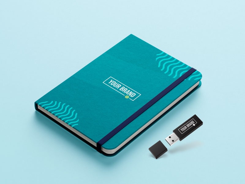 Banded notebook and flash drive