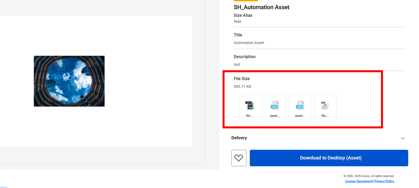 Product detail page with a red square showing multiple media files