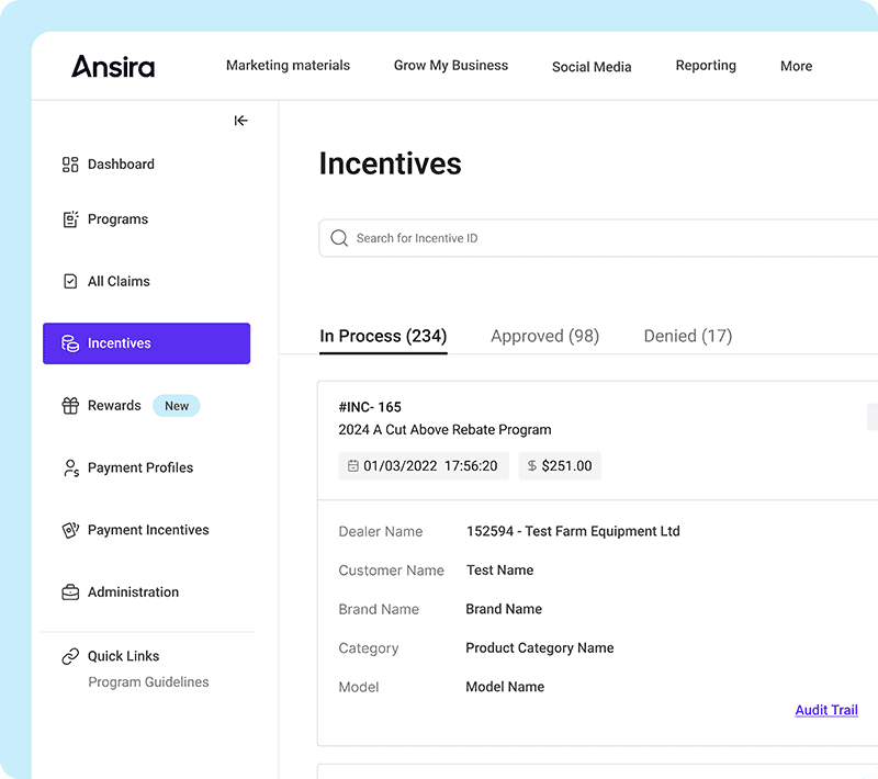 Ansira Incent dashboard