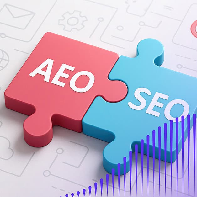 Puzzle pieces that say AEO and SEO