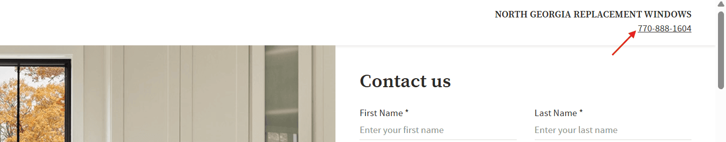 Landing page with a phone number that shows you can click to call