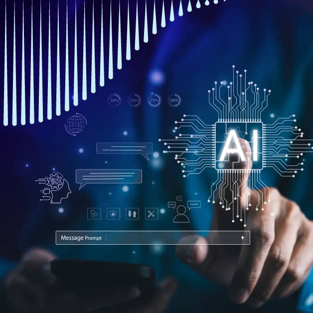 Touchscreen displaying a finger touching an AI app
