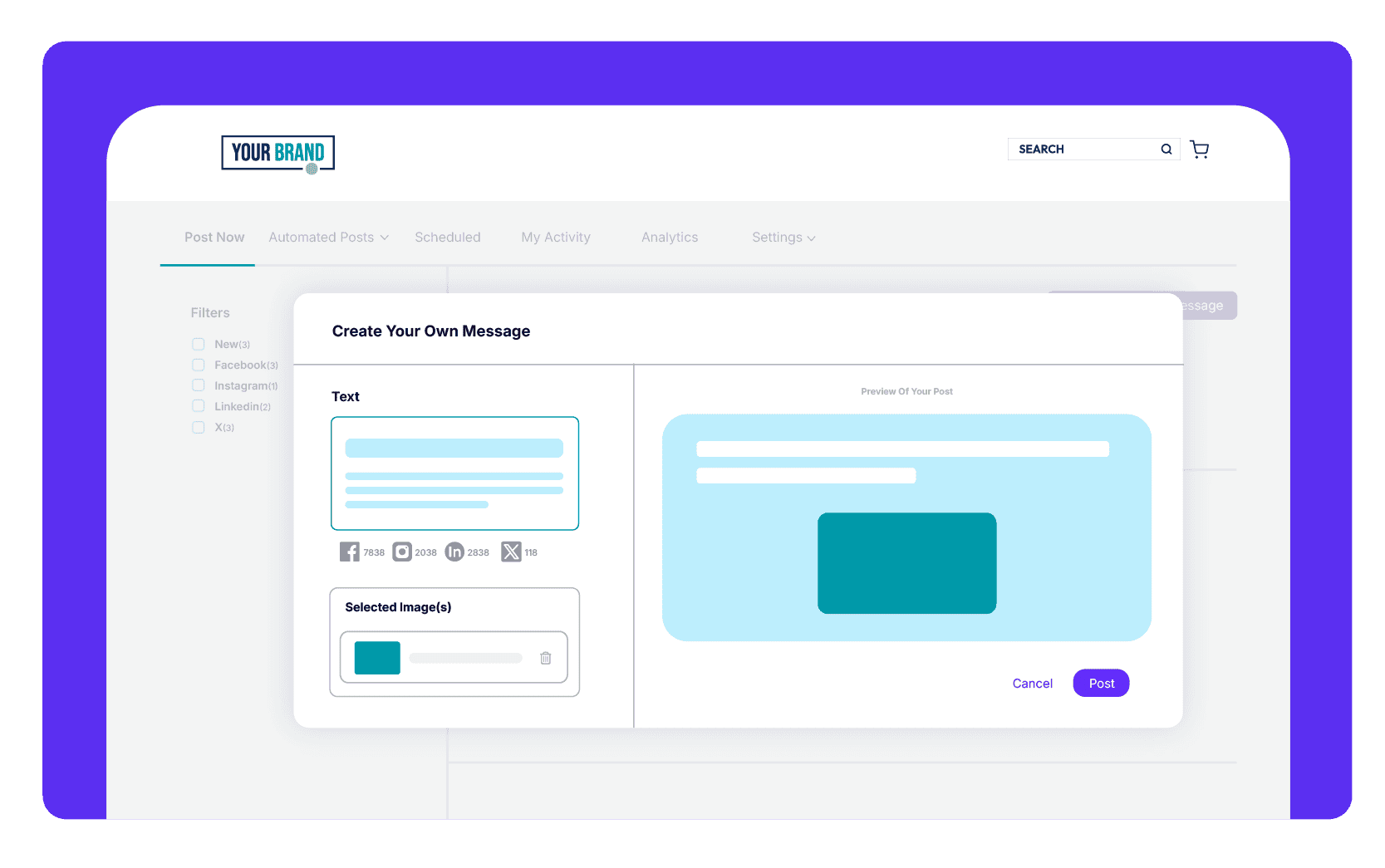 Social media post creation dashboard