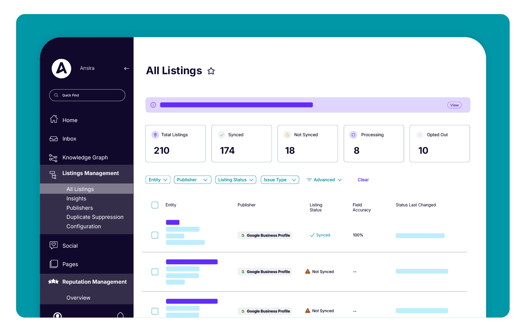 Managing all business listings