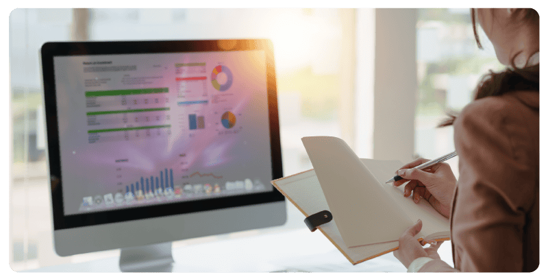 Analytics on a computer screen 