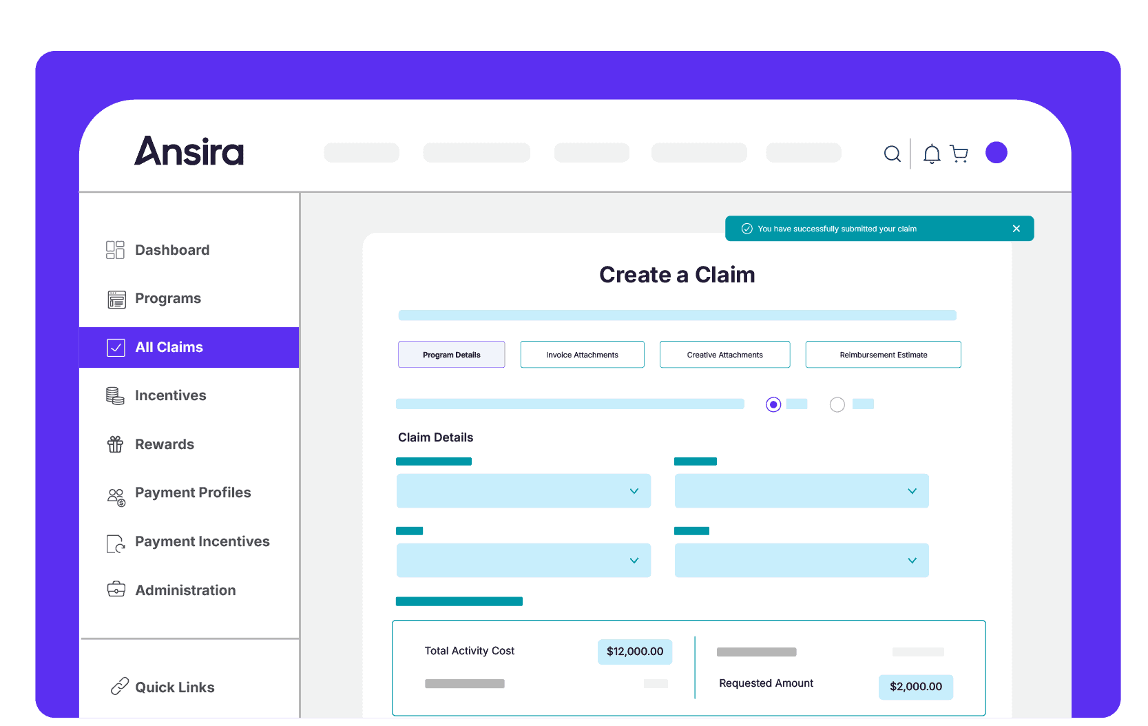 Claims submission dashboard
