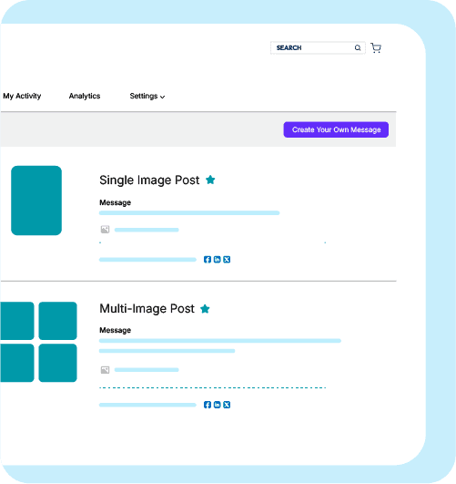 A screenshot of Ansira Attract, a customer engagement module, that highlights single image posts and multi image posts as examples of social media engagement