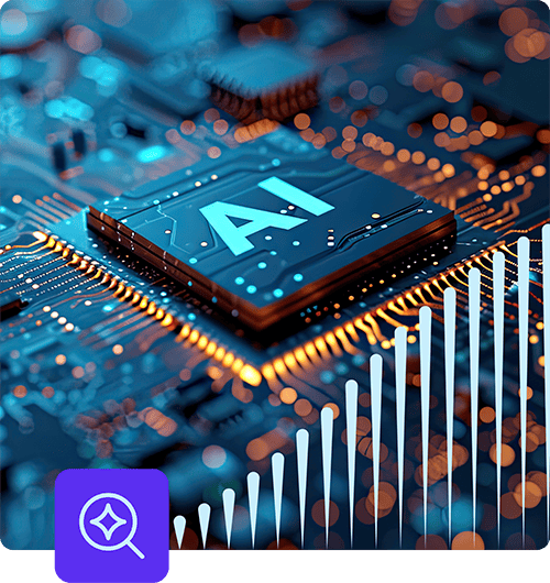 A photo of a computer motherboard with AI written on it. Represents Ansira Attract, a customer engagement module, and its AEO features