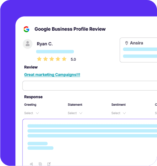 A screenshot of Ansira Attract, a customer engagement module, that highlights a feature called Google Business profile builder