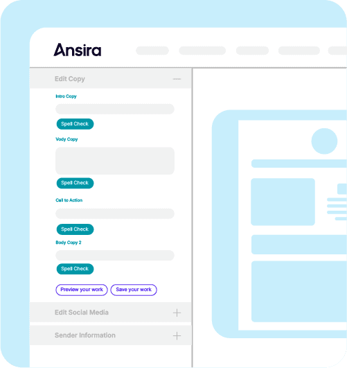 A screenshot of Ansira Connect, a marketing personalization platform, that shows the potential possibilities for email management