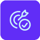 A purple icon of an arrow hitting bullseye with a checkmark in the lower right corner