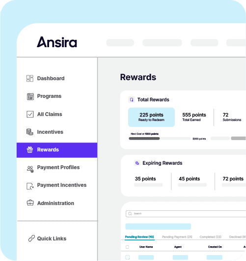 A screenshot of Ansira Incent, a marketing fund management platform, showing example balances of rewards points.