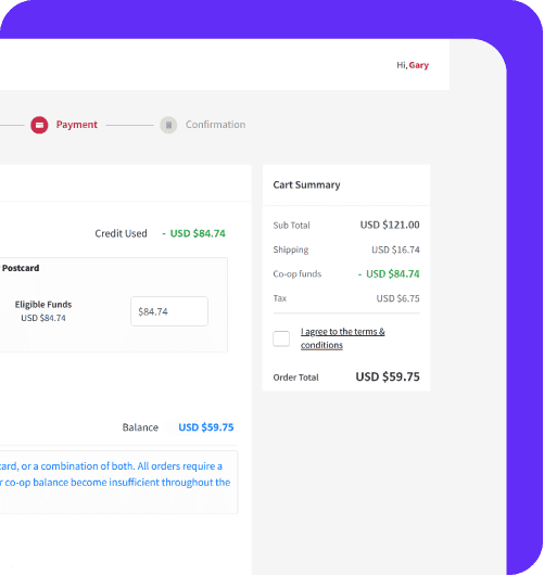 A screenshot of Ansira Incent, a marketing fund use platform, showing an example of a cart summary.