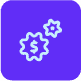 A purple icon depicts two gears spinning with a dollar sign in the middle of the bigger one