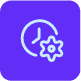 A purple icon of a clock with a gear in the lower right corner
