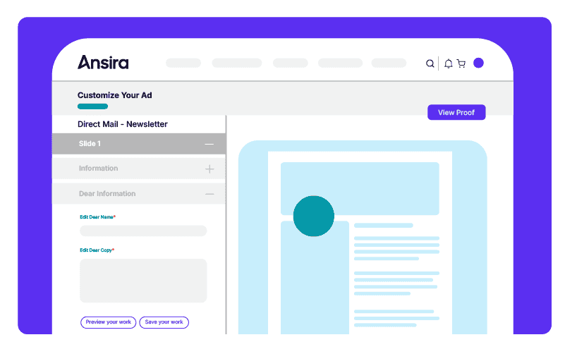 Direct mail dashboard on Ansira Connect