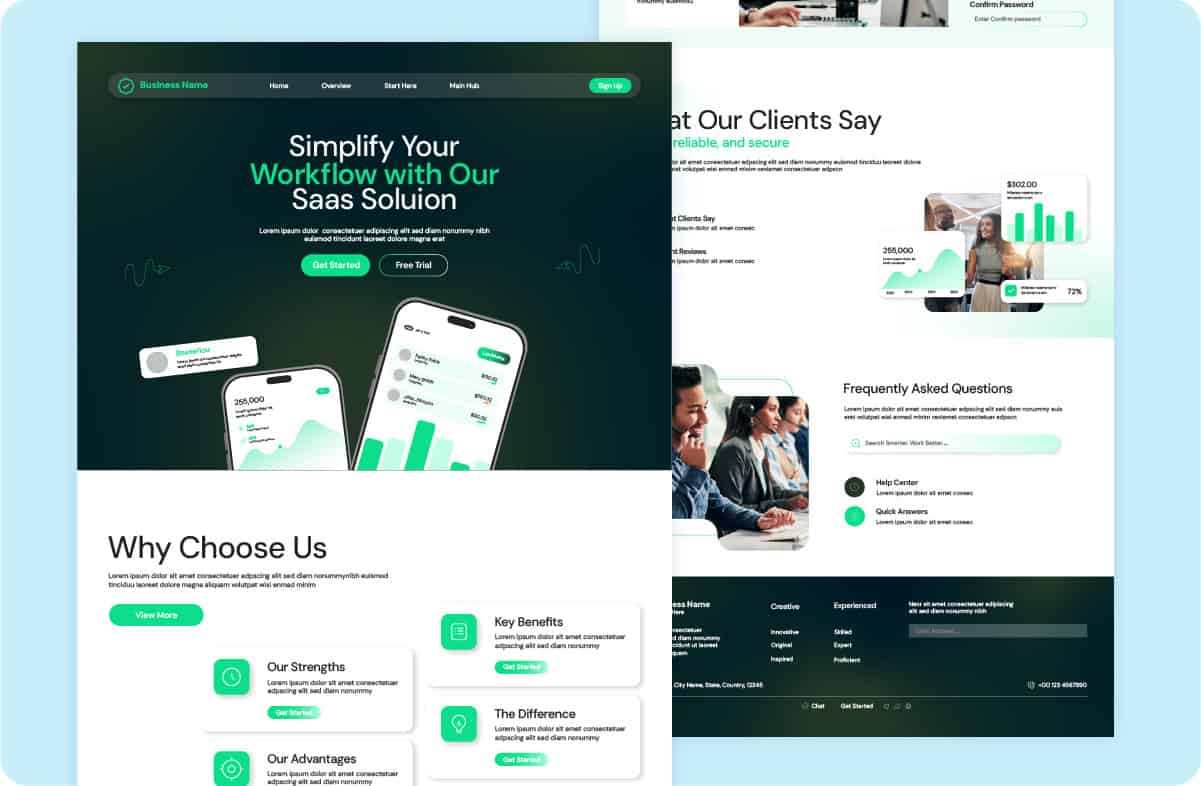Example of a landing page with a user-centric layout